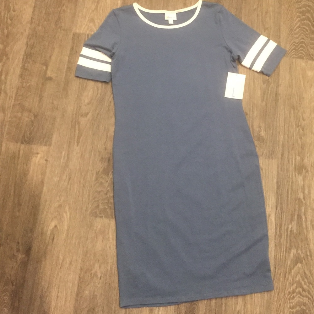 NWT Lularoe Julia Blue with White Baseball stripes