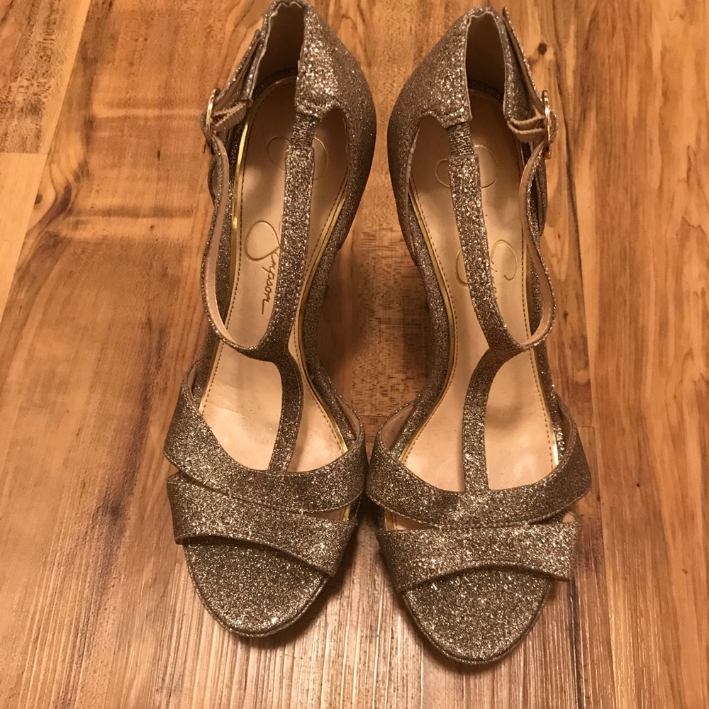 Jessica Simpson gold glitter "Beryl" heels