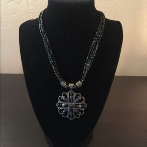 Black iridescent pendant necklace