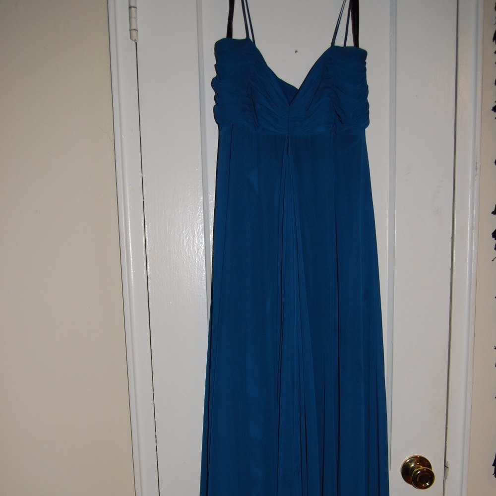 Teal Spaghetti Strap Maxi Bridesmaids Dress