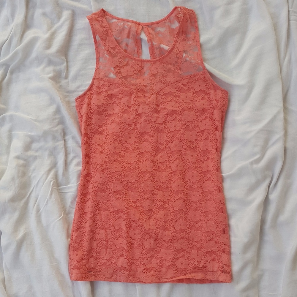 Coral lace sleeveless top