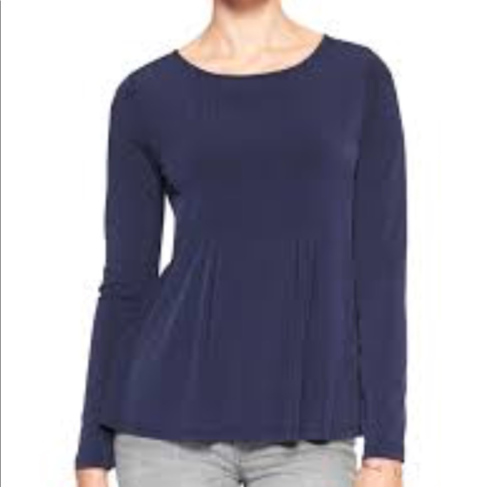 Navy blue matte jersey pleated top
