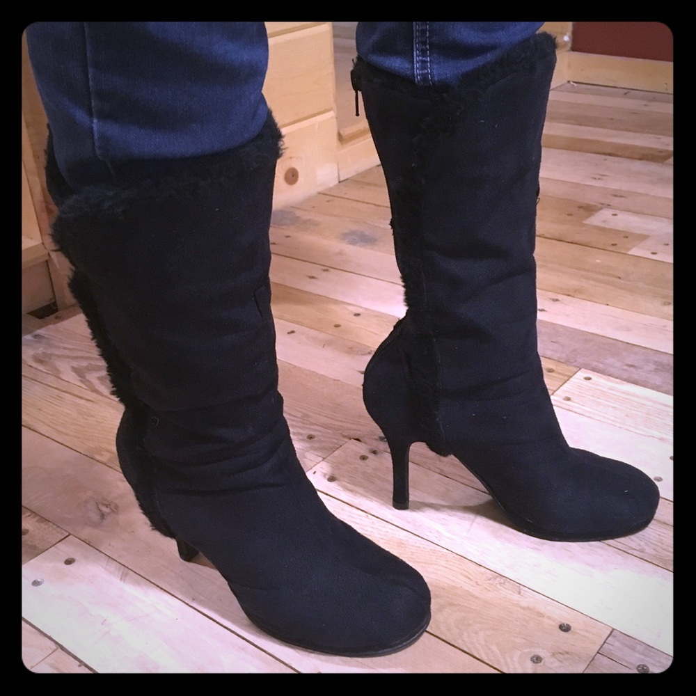 Black calf height boots