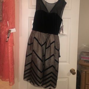 Black& Tan  dress. Sheer tank top. Belt included