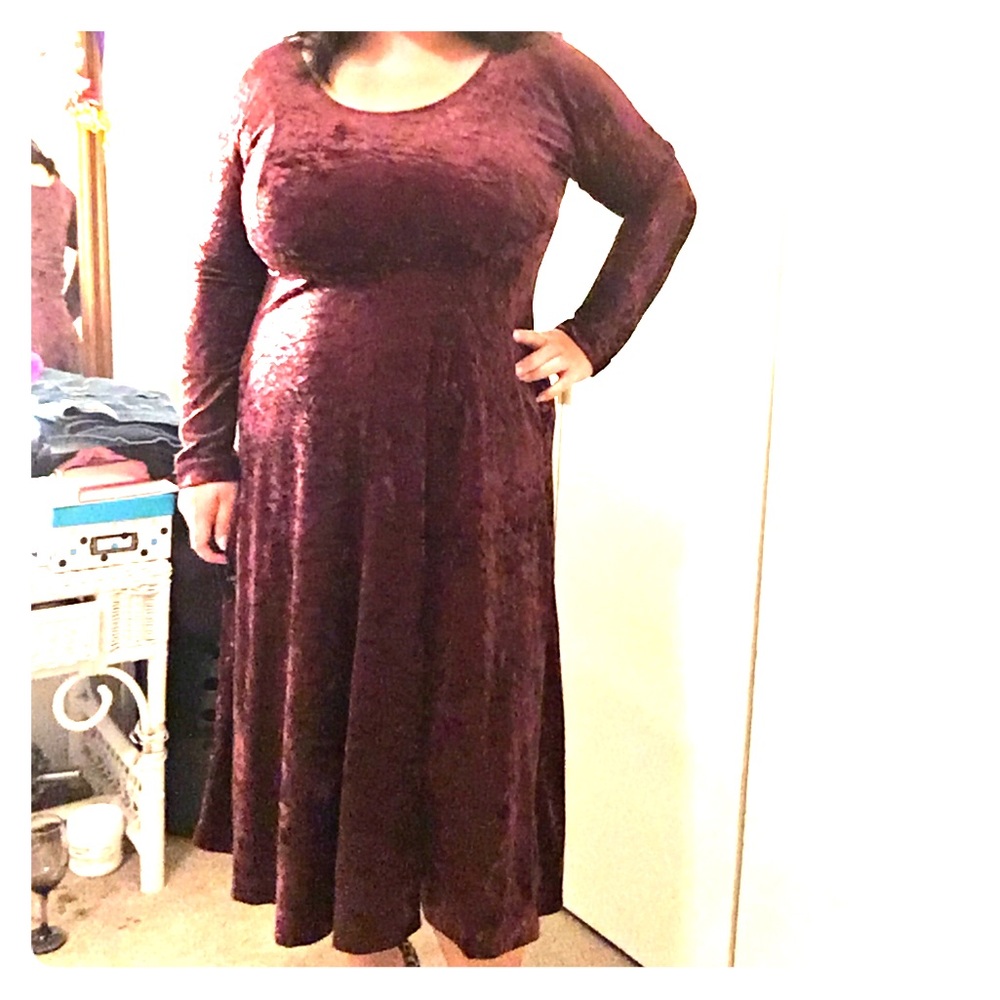 Burgundy crushed velvet dress