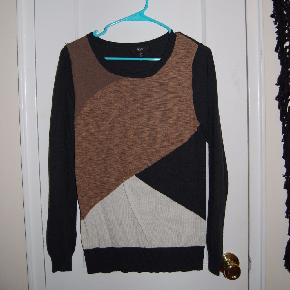Gray and Tan Color Block Sweater