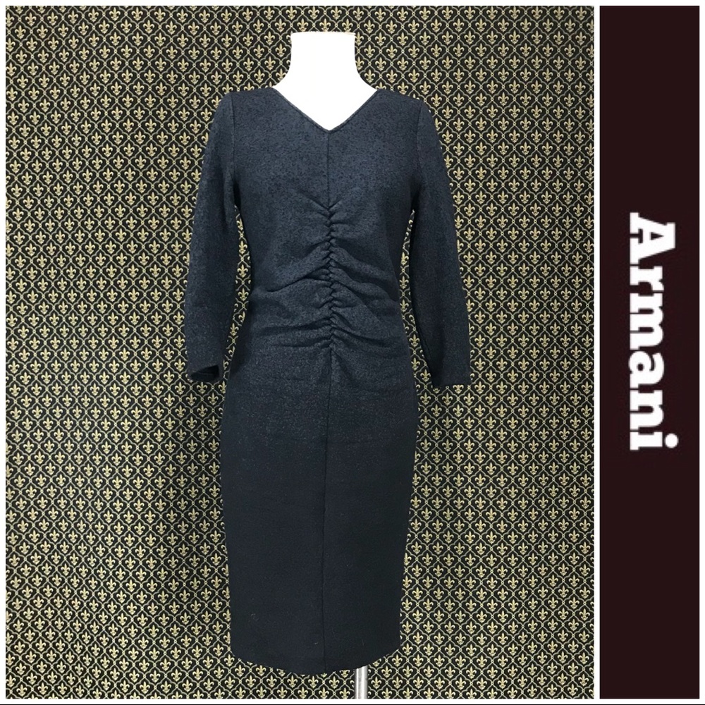 Armani Collezioni Ruched Ombre Wool Dress