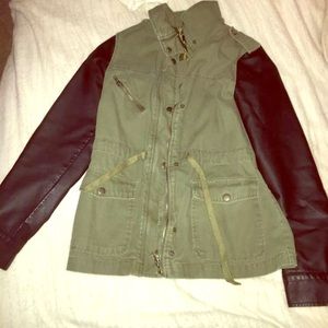 Green denim and leather jacket