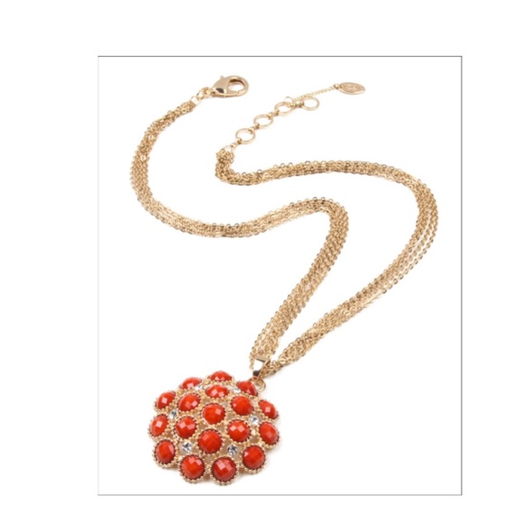 Coral Austrian Crystal Pendant Necklace - Picture 2 of 4