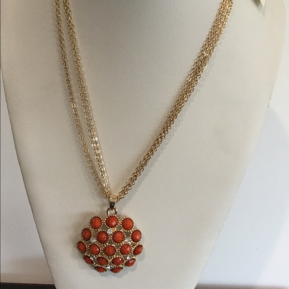 Coral Austrian Crystal Pendant Necklace - Picture 3 of 4