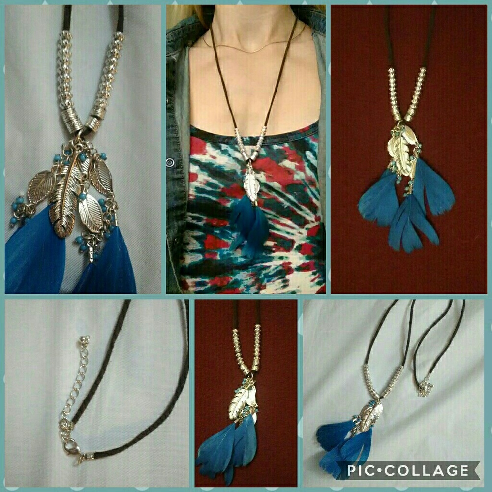 Blue & Silver, Bead & Feather Neclace