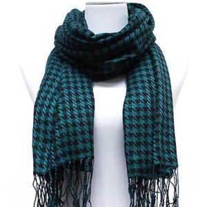 Teal Houndstooth Fringe Scarf