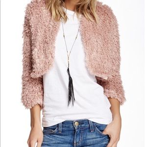 Pink faux fur cropped shrug