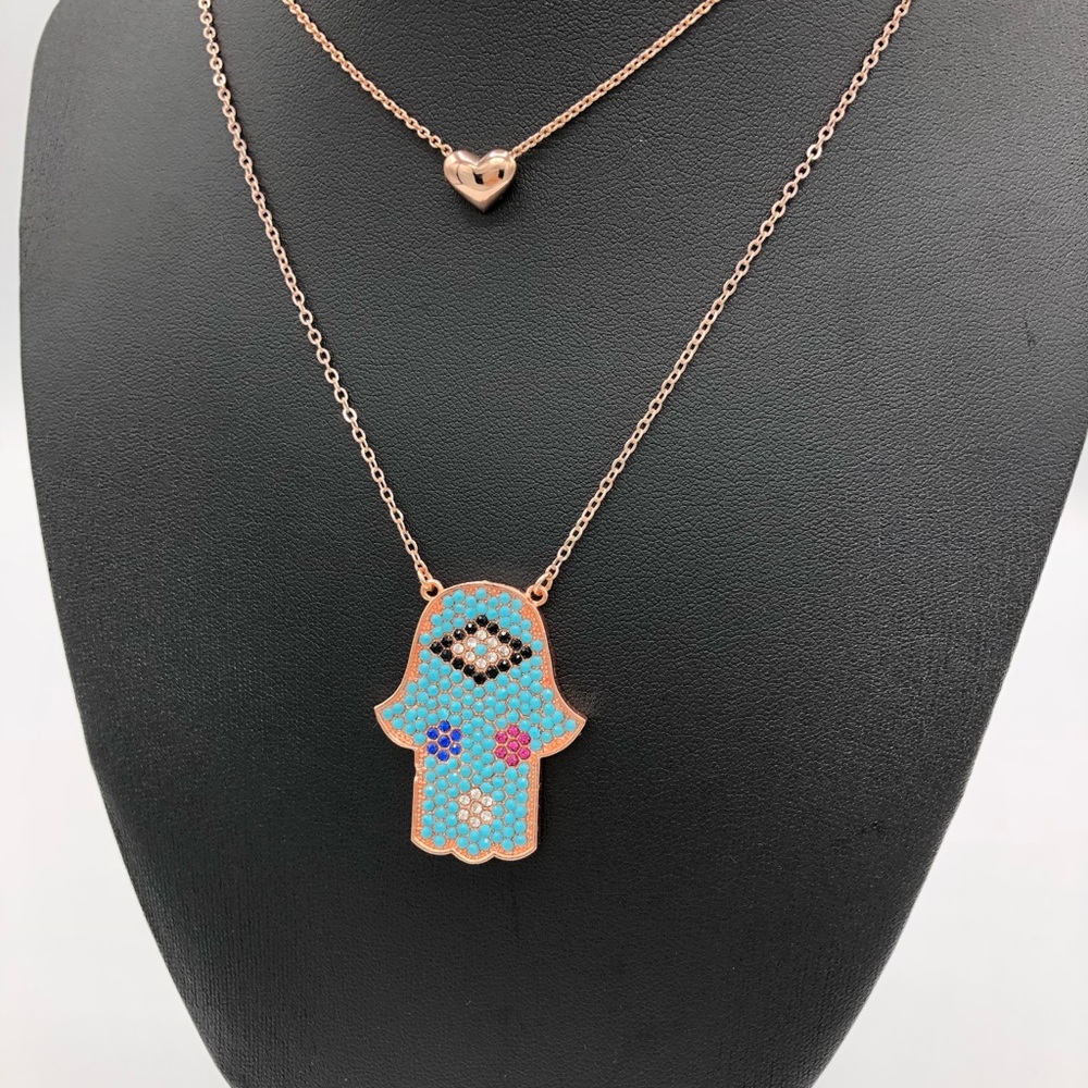 Hamsa Turquoise,  Cubic Zircon and Little HeartNEW
