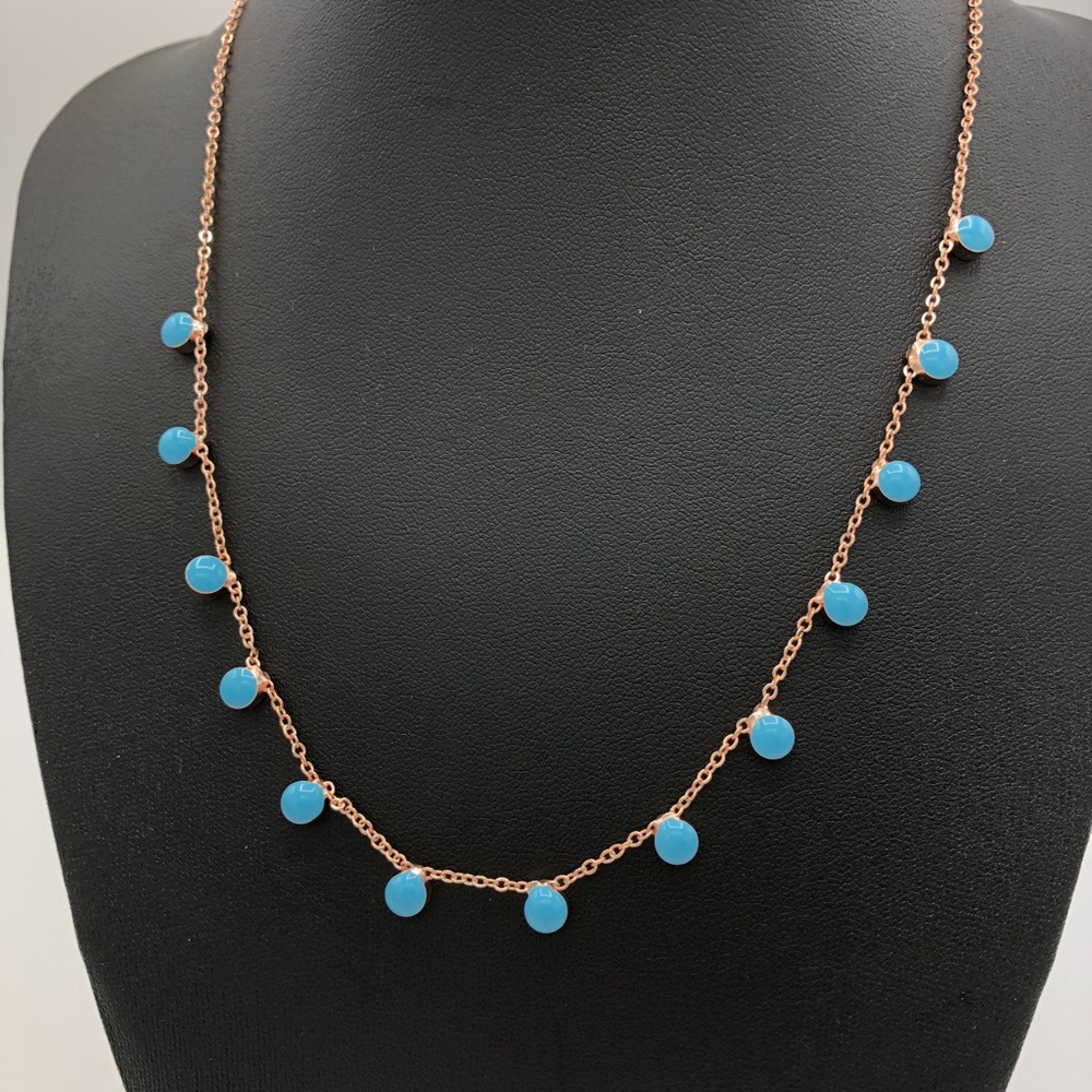Turquoise color beaded, Rose Gold Choker necklace