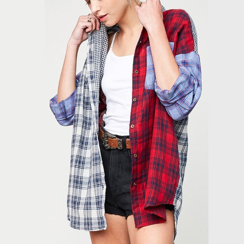 Multi Color Plaid Button Up Top - Picture 4 of 5