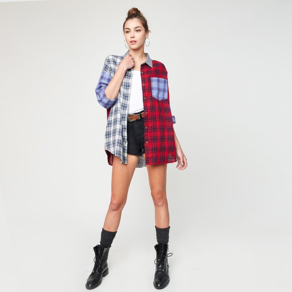 Multi Color Plaid Button Up Top - Picture 5 of 5