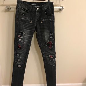 Men's Embellish skinny jeans biker jeans