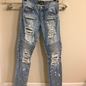 Men's Embellish distressed biker jeans
