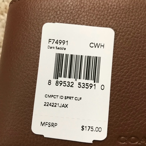 $175 NWT Coach Men Compact ID Wallet - Picture 7 of 8