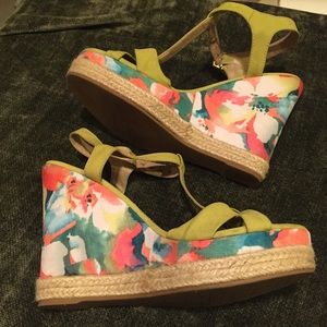 Lime Green Tropical Print Platform Sandal
