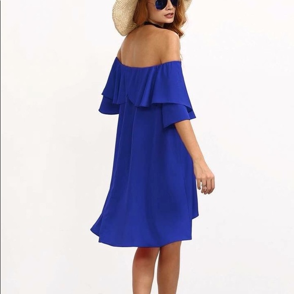 Royal Blue Off the Shoulder Dress - Picture 3 of 5