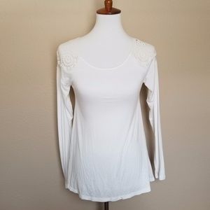 Nurture Long Sleeves Crochet Shoulders White Top
