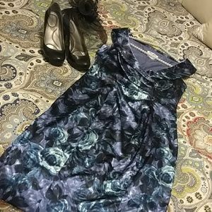 Rena Rowan sz 6 black blue purple floral satin dre