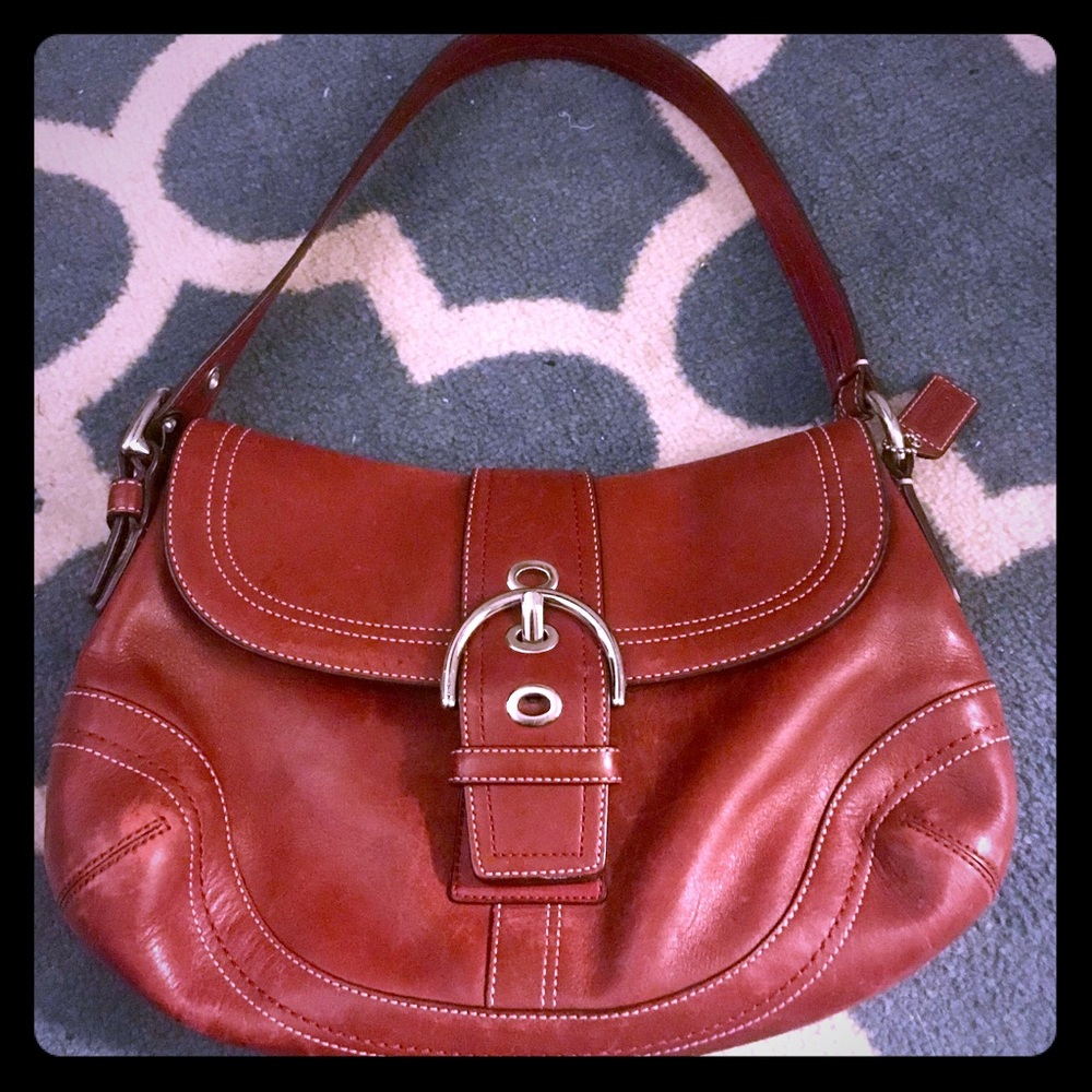 Red Leather Coach Shoulder Bag