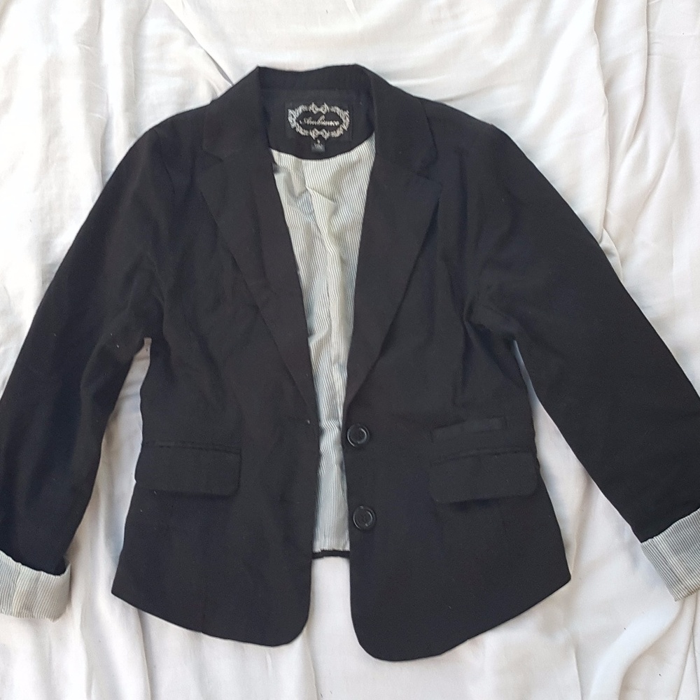Black blazer with white accents