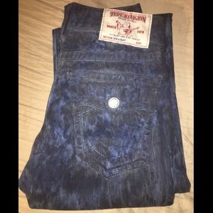NEW TRUE RELIGION MENS SLIM JEANS BLUE TIEDYE