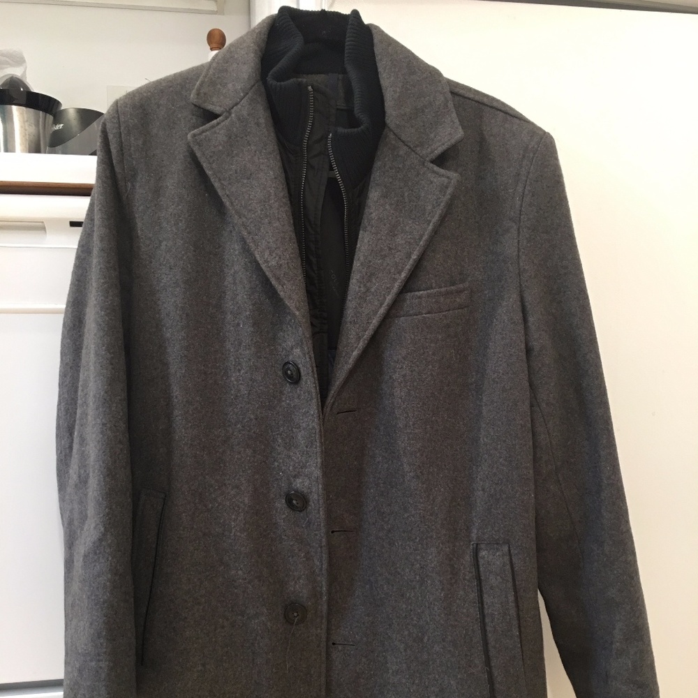 Cole Haan Gray Inner Blue Quilt Wool Coat Size S