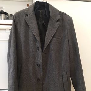 Cole Haan Gray Inner Blue Quilt Wool Coat Size S