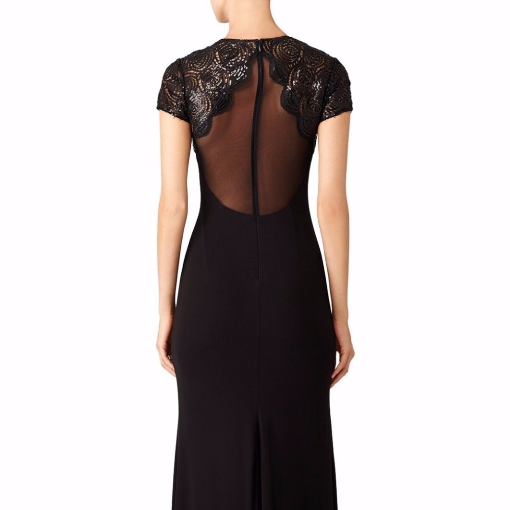 David Meister Black Rosette Yoke Gown
