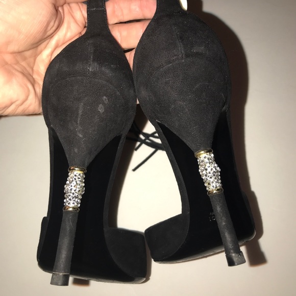 Authentic Gucci Blk lace up suede crystal heels - Picture 2 of 7