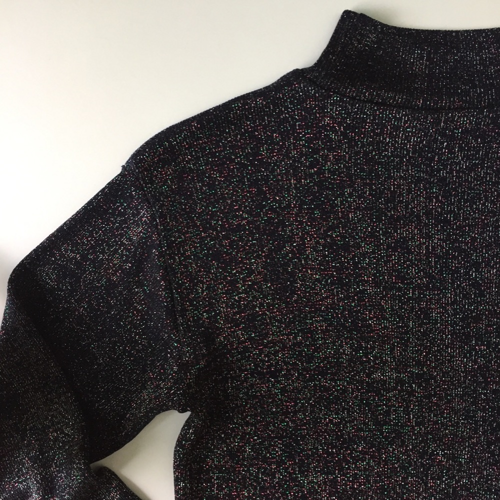 Vintage mock neck metallic black blouse