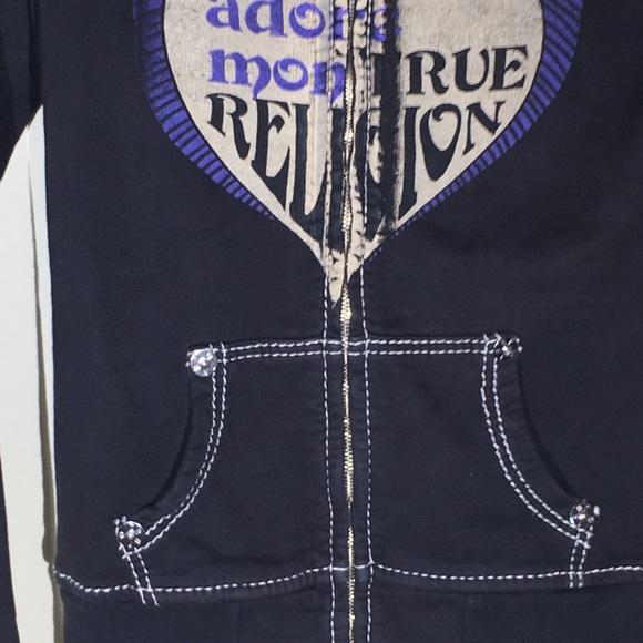 True Religion Black Logo Zip Women Hoodie - Picture 3 of 8
