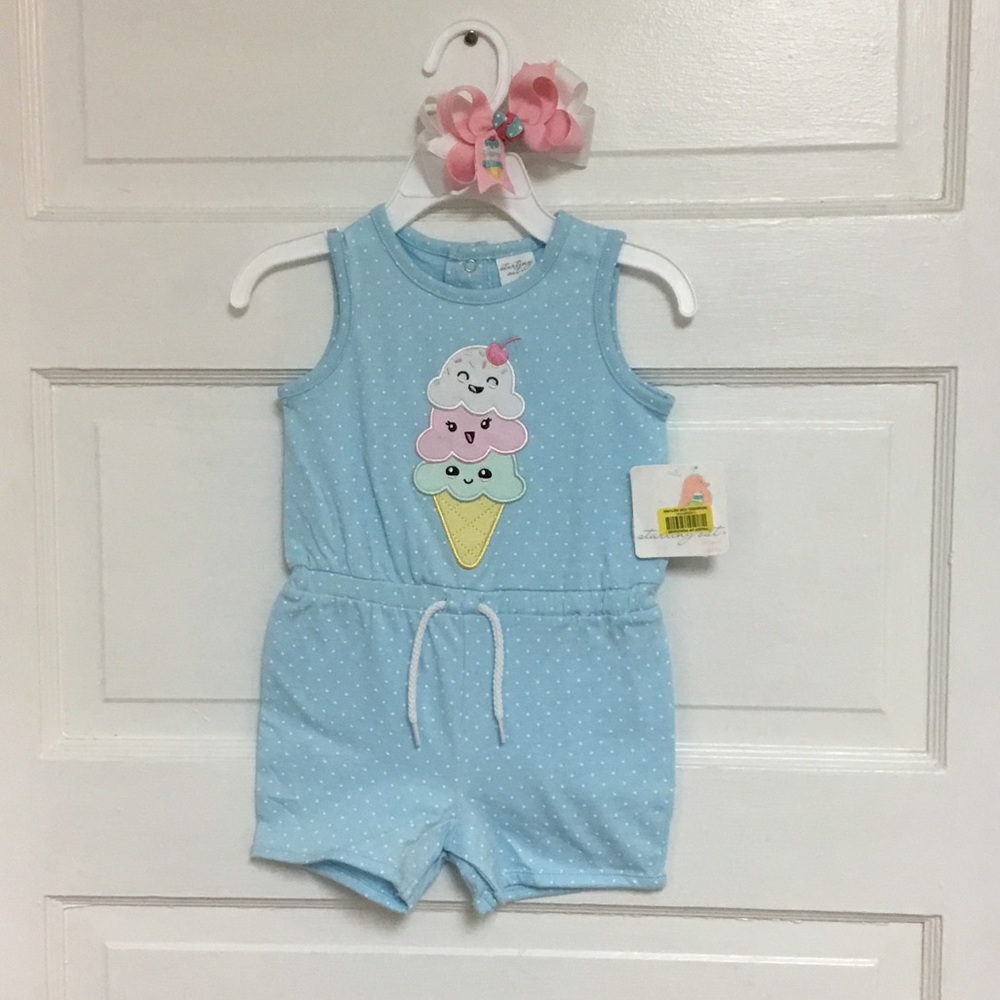 NWT Ice Cream 1pc Romper with Hair Bow