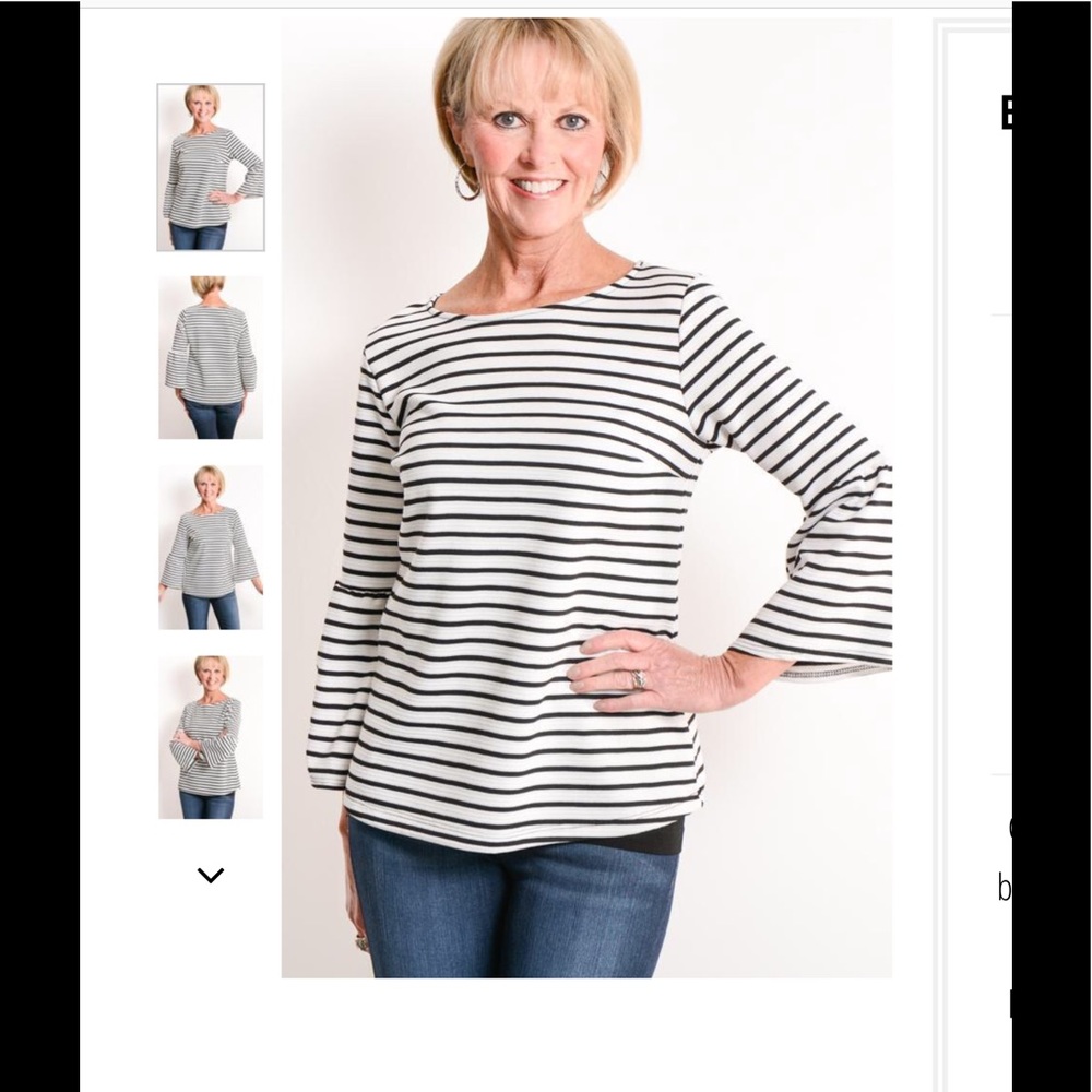 NWT black/ivory top with bell sleeves, size L