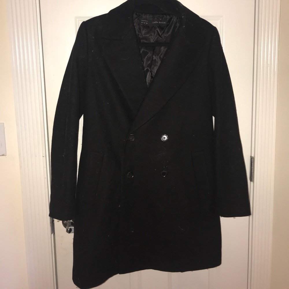 ZARA BLACK BREASTED CLASSIC LONG PEA COAT