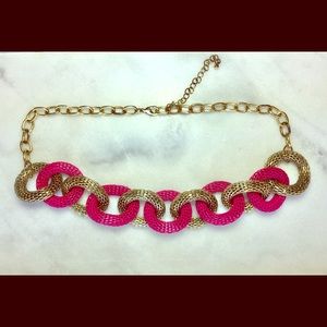 🛍Magenta & Gold Chunky Mesh Chainlink Necklace🛍