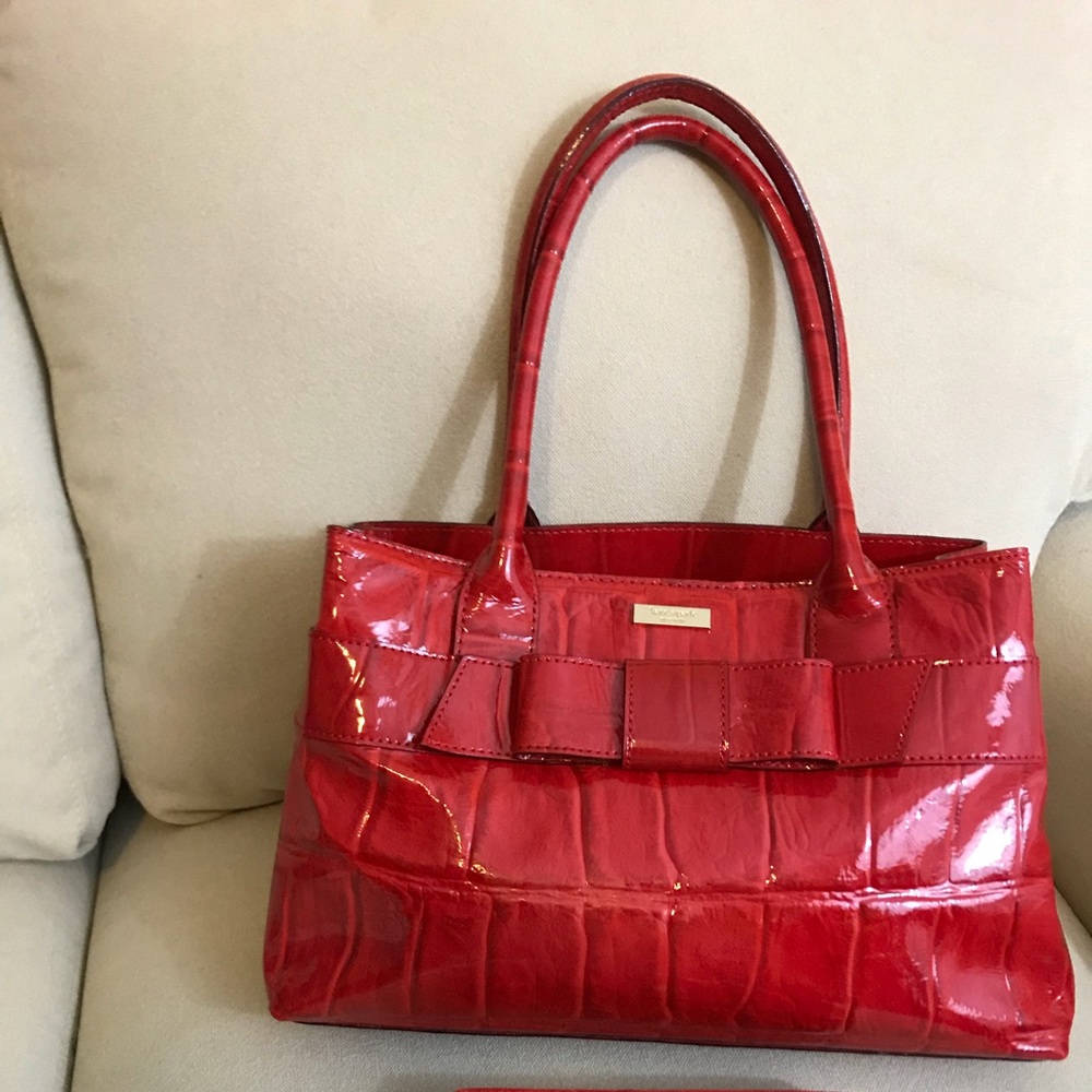 Kate Spade Red Croc Handbag Knightsbridge Bow