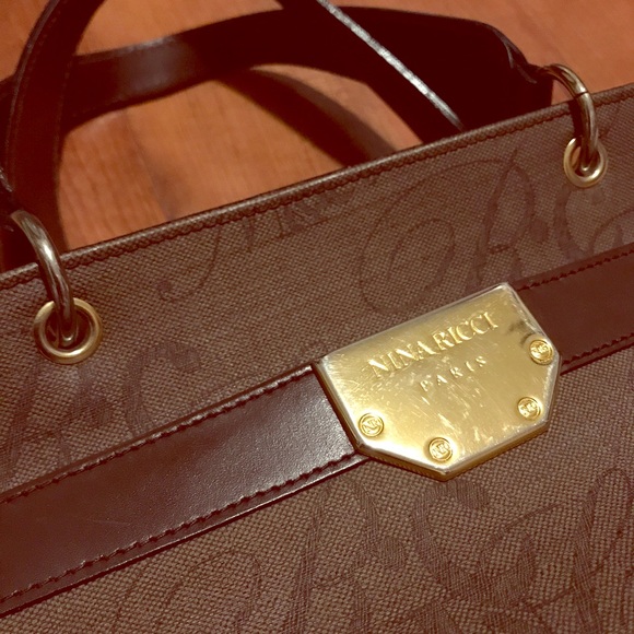 Nina Ricci Brown Logo Handbag Vintage EUC - Picture 2 of 4