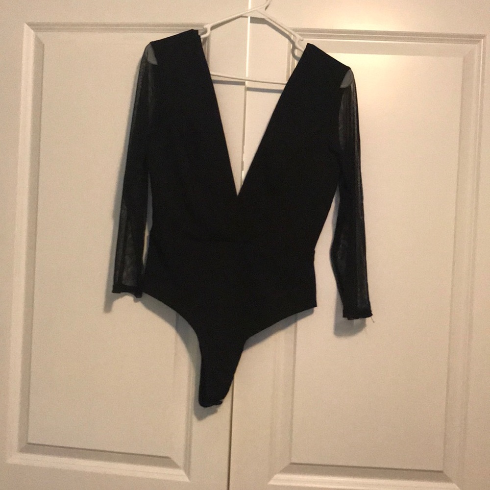 Nasty Gal. Black mesh plunge body suit