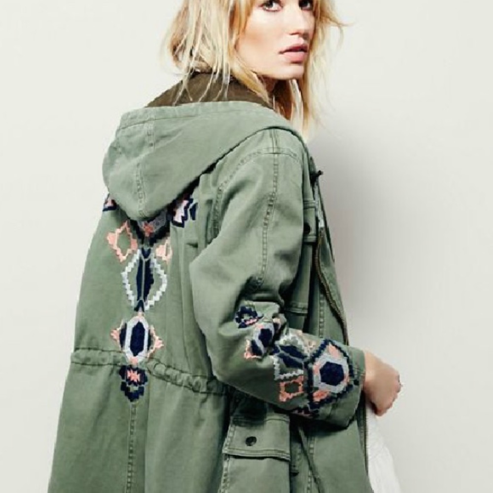 Free People Embroidered Army Jacket