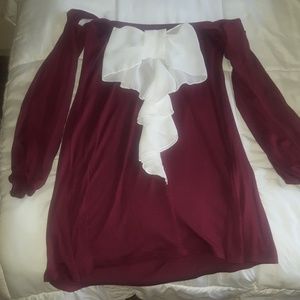 Burgundy Tuxedo Bow Off the Shoulder Top
