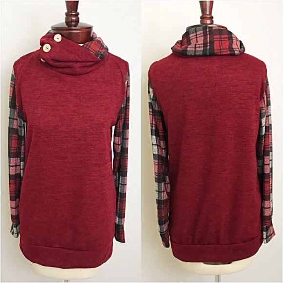 Gorgeous Plaid Sleeve Button Cowl Neck Top sold - Picture 7 of 8