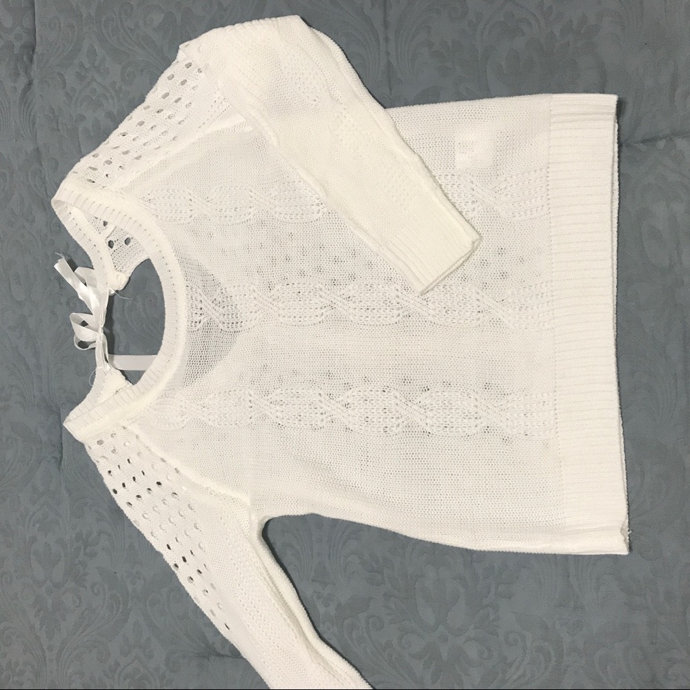 White Sheer Ribbon Detail Sweater