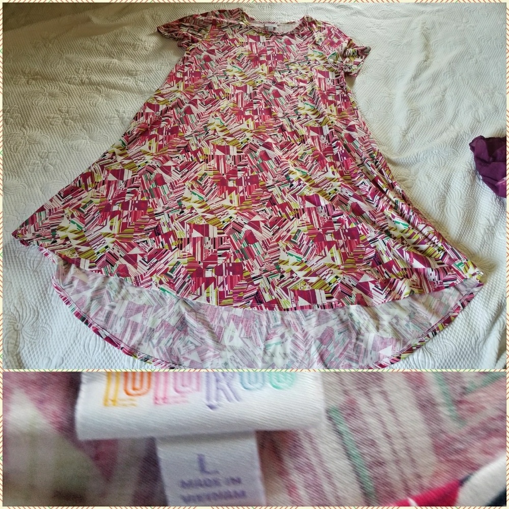 Lularoe Carly stretchy, size L pink & green