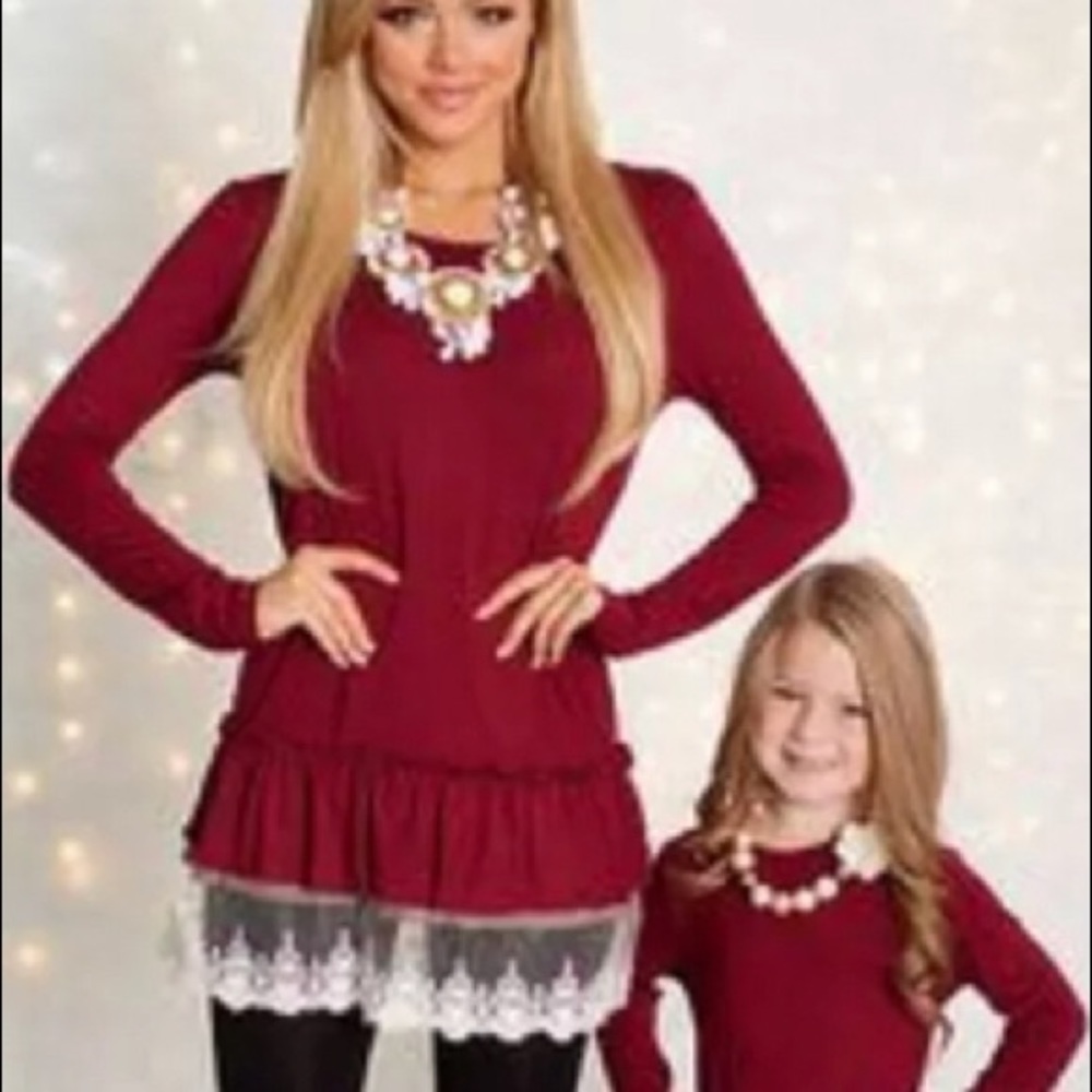 **SOLD** XL Women’s Red Tunic with White Lace Hem